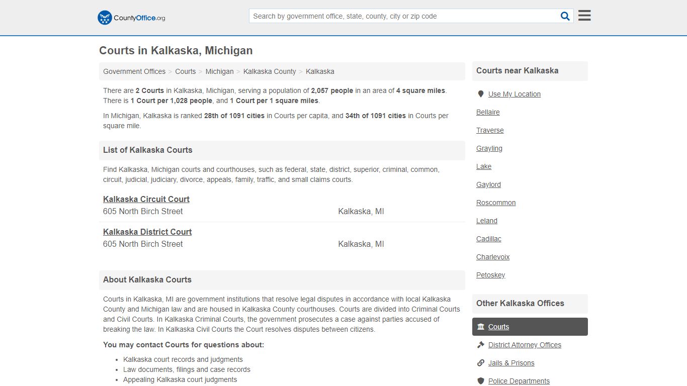 Courts - Kalkaska, MI (Court Records & Calendars)