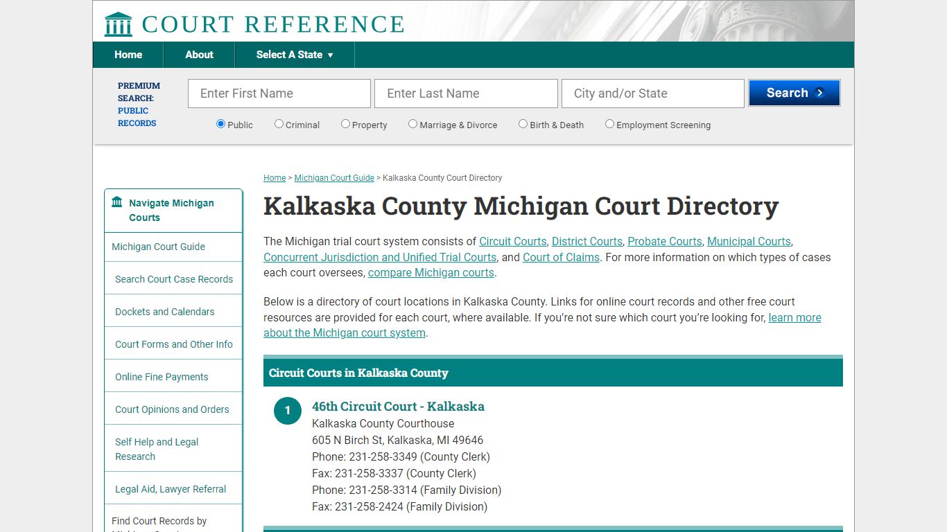 Kalkaska County Michigan Court Directory - Courtreference.com